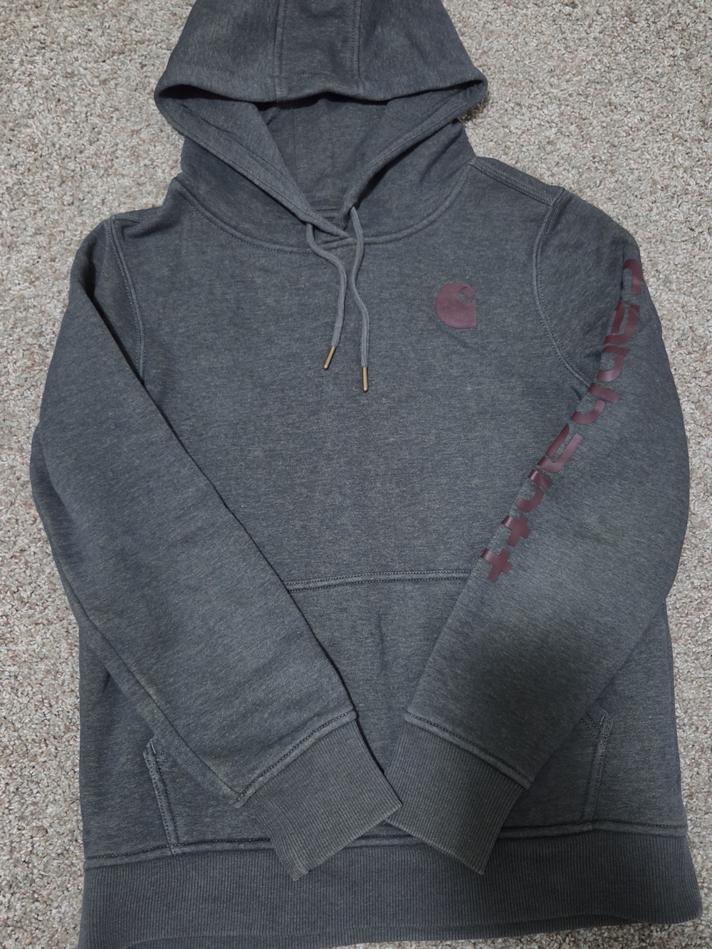Carhartt Women’s Crewneck Hoodie - Olive with Maroon Logo